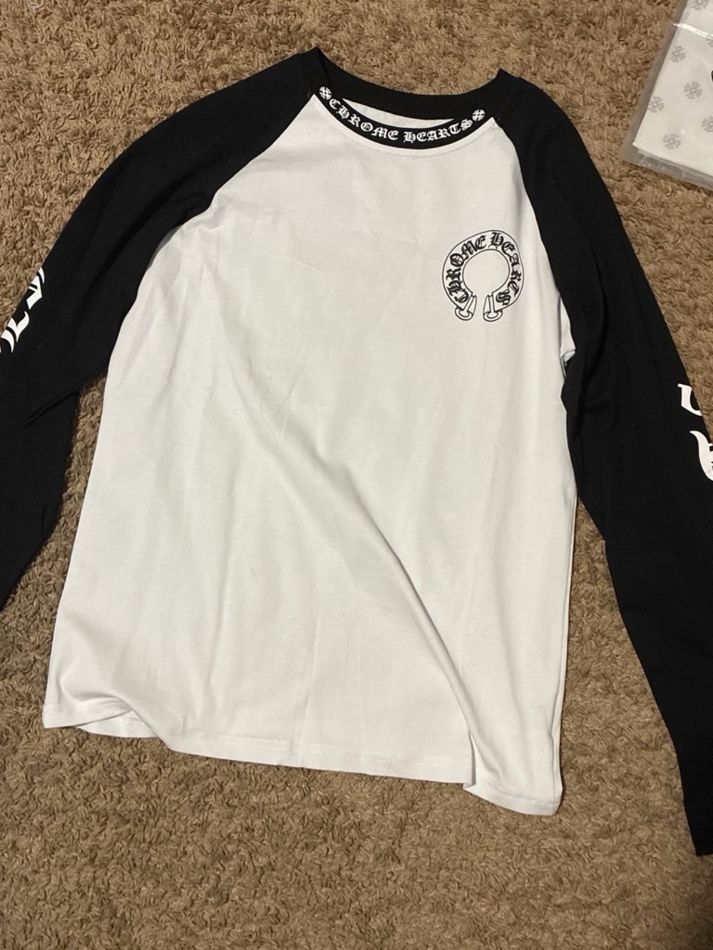 Chrome Hearts Black and White Raglan Logo Long Sleeve Tee